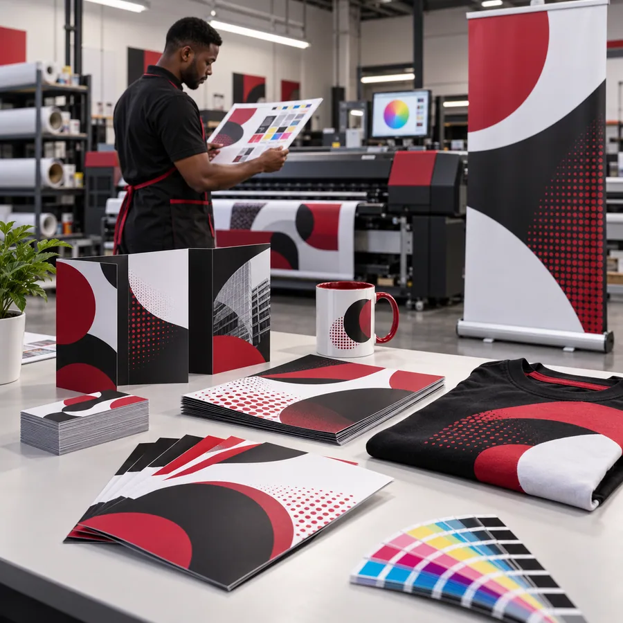Professional print production and branded merchandise